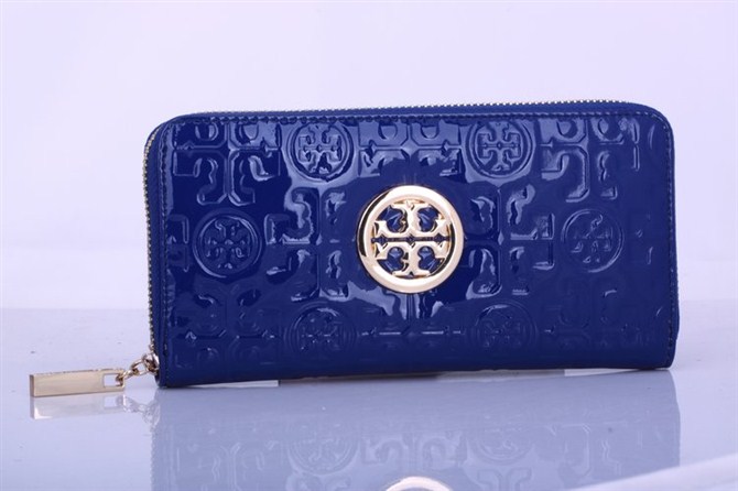 Tory Burch Embossed Lux Patent Leather Continental Wallet Blue